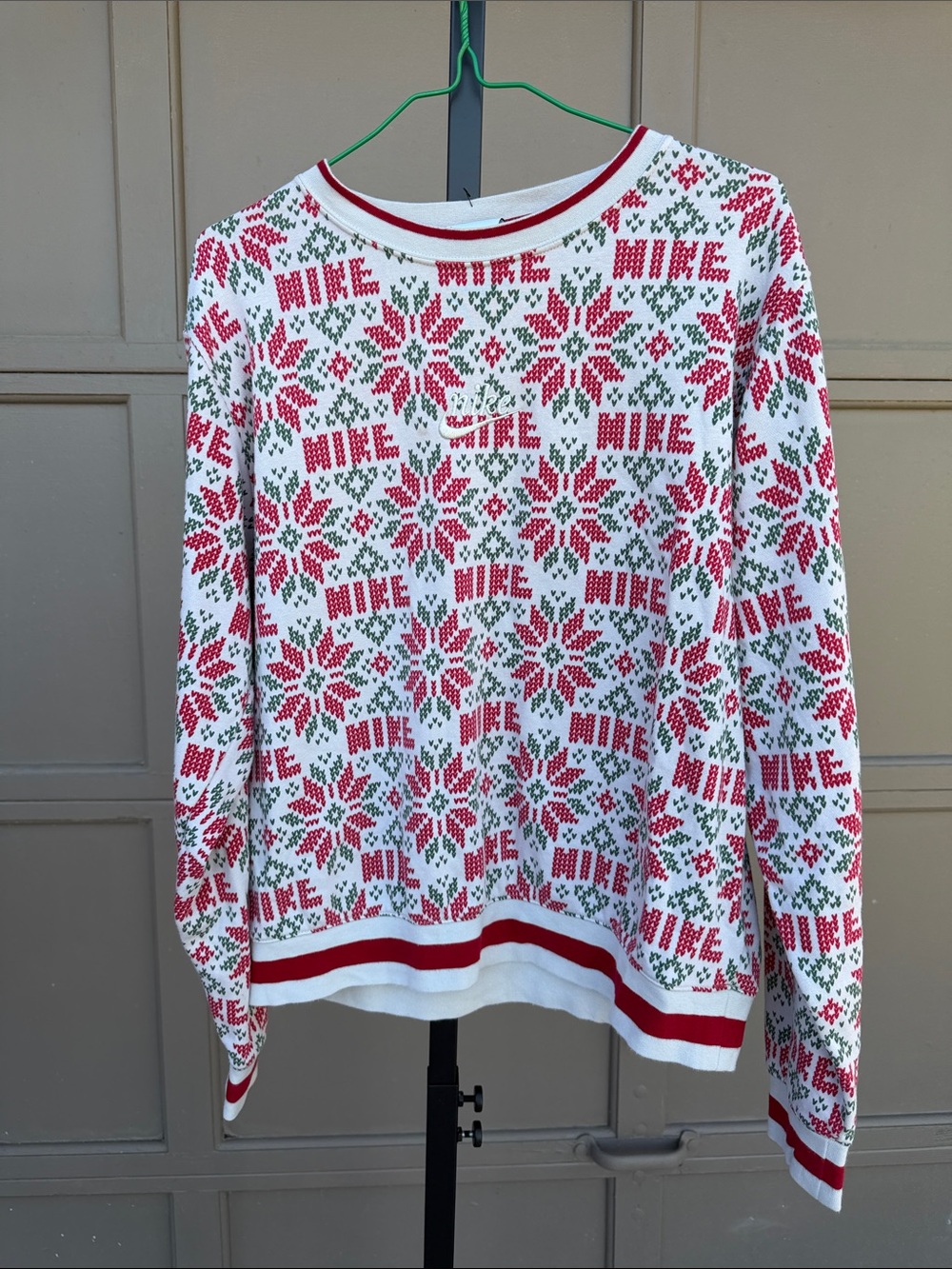 Nike Women’s White Red Green Festive Crewneck Sweater